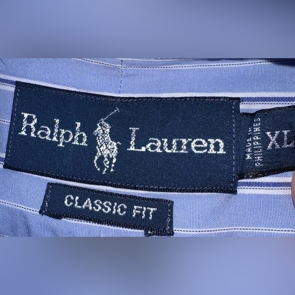 Ralph Lauren Mens XL Bengal Long Sleeve Blue White Striped Classic Button Down - Picture 8 of 14